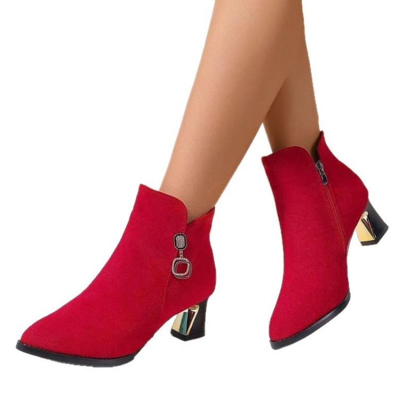 Fleece Red Boots, Bride Shoes, Thick Maternity Wedding Boots, Wedding Shoes, Plus-size Shoes