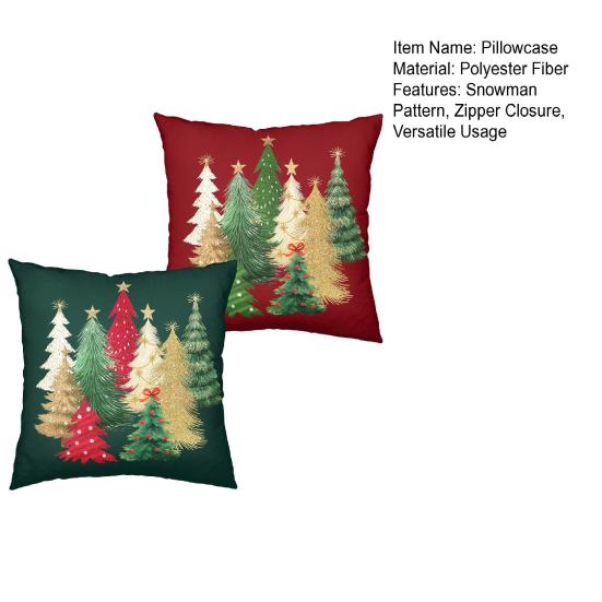 2Pcs Christmas Tree Pillowcase Santa Claus Snowman Pattern Zipper Invisible Lightweight Breathable Winter Pillow Cover