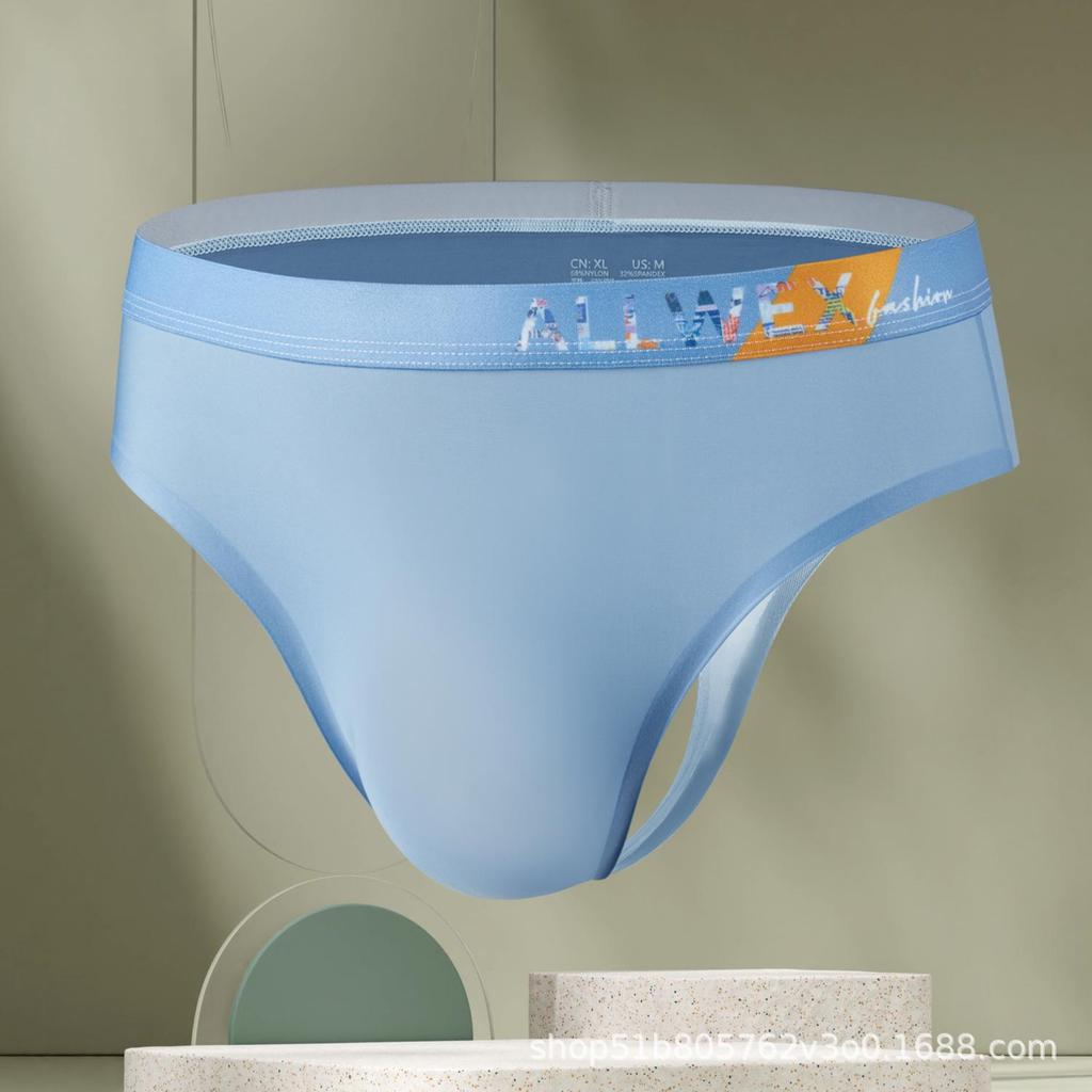 Men's 3D Contour Pouch Ice Silk Thong - "ALLWEX" Seamless Sporty Design