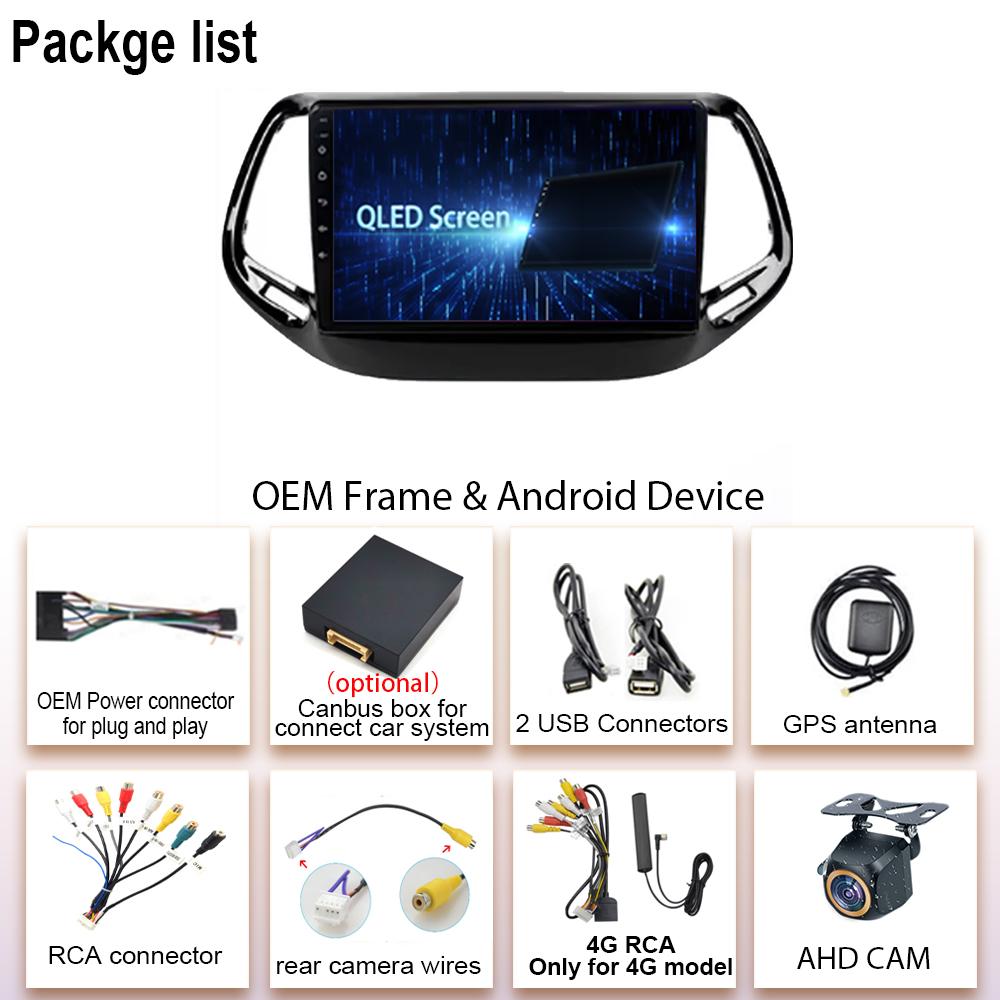 Android 14 For Jeep Compass 2 MP 2016 2017 2018 2019 Car Radio Multimedia Navigation GPS QLED IPS Screen NO 2 DIN DVD BT 5G