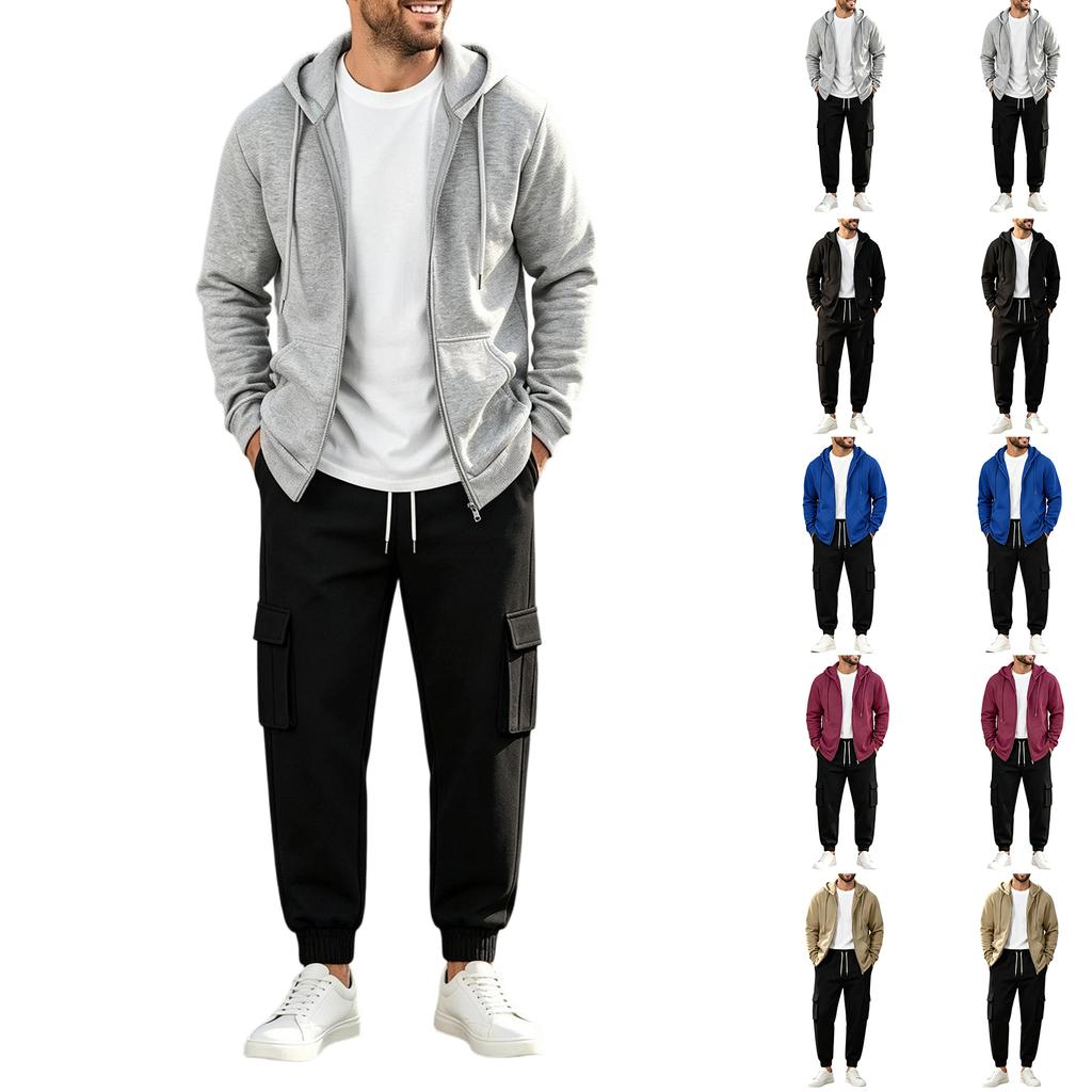 Men's Thick -Lined Hooded Sweatsuit Set for Fall Winter - Casual Athletic Matching Sweatshirt and Pants