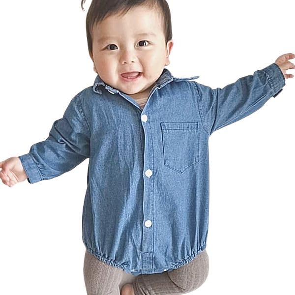 

Джинсовые ромперы с длинным рукавом, комбинезоны, рубашка с оборками, детская одежда для девочек и мальчиков, детские подарки 60 70 80 90 Весна Лето Осень Зима Детский подарок синий