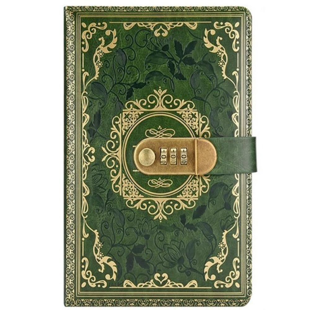 

With Lock PU Leather Notebook Paper Thickness a5 Retro Password Book Student зелений