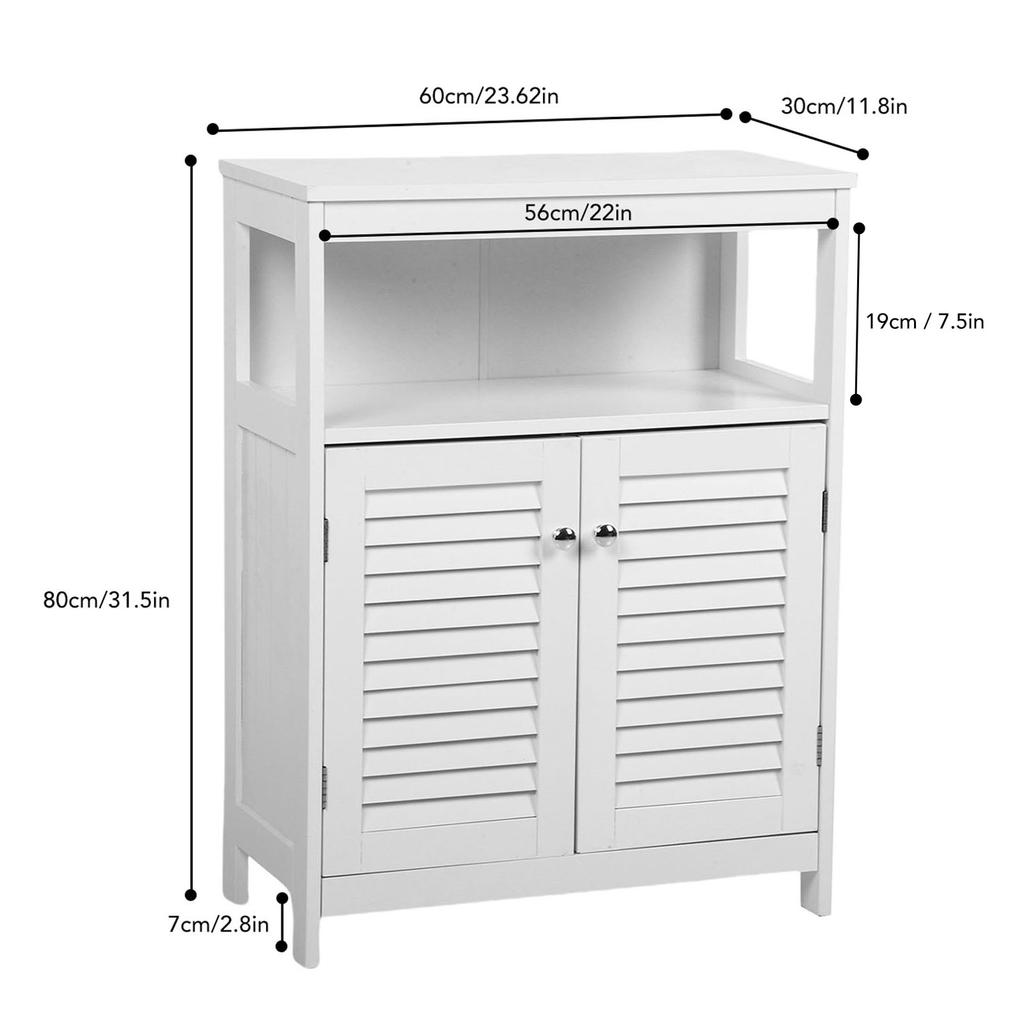 Bathroom Storage Cabinet White Water Proof Wooden Freestanding Cabinet with Removable Shelf Shutter Doors for Home Hotel