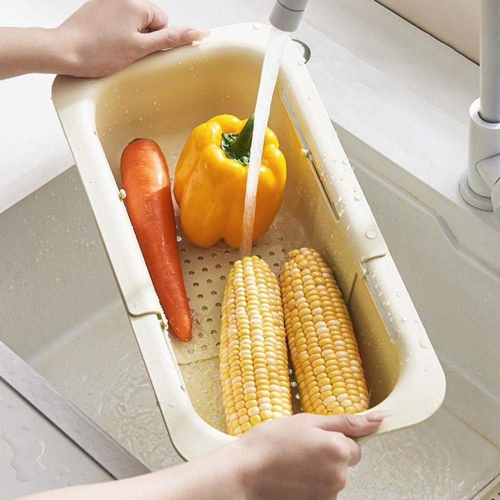 Adjustable Vegetable Wash Basin Over The Sink Colander Strainer Drain Basket  Vegetable Washing