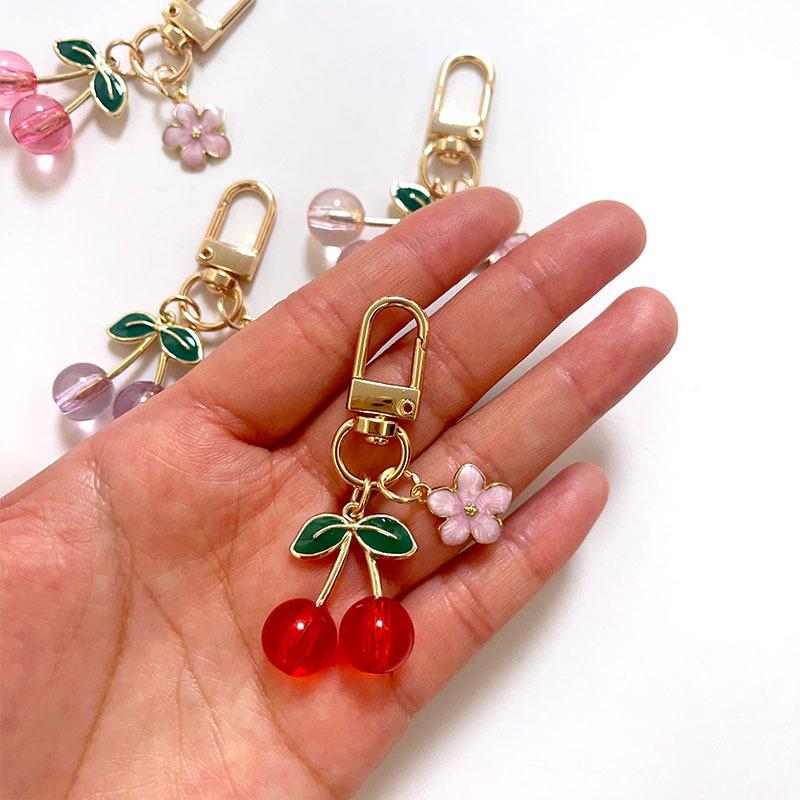 3D Cherry & Blossom Keychain Pendant - Alloy Jewelry Accessory