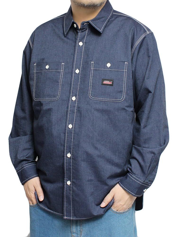

GENUINE DICKIES Men s Plus Size Patch Logo Long Sleeve Oxford Work Shirt, Navy (Size 5L)