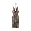 Jnleaog Autumn Women's Clothing European, American and French Style Animal Pattern Print Ruched Halterneck Dress 1165098 042