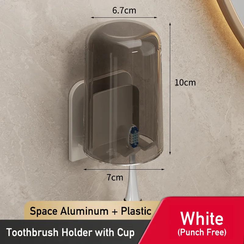 Aluminum Toothbrush Holder Wall Mounted No Drill Sticky Organizer Rack Bathroom Punch Free Electric Tooth Brush Holder with Cup