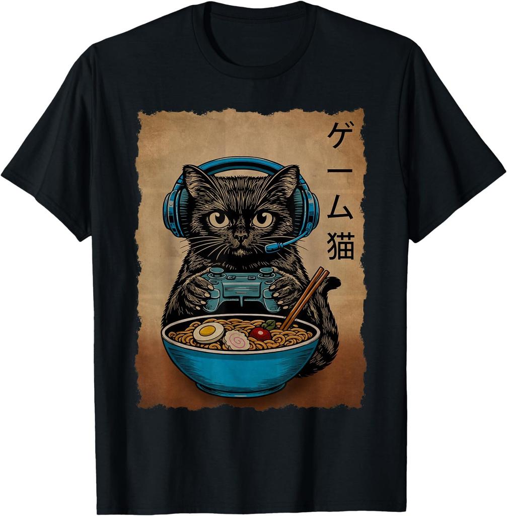 Ramen Cat Gaming Anime Japanese Funny Gifts Gamer T-Shirt