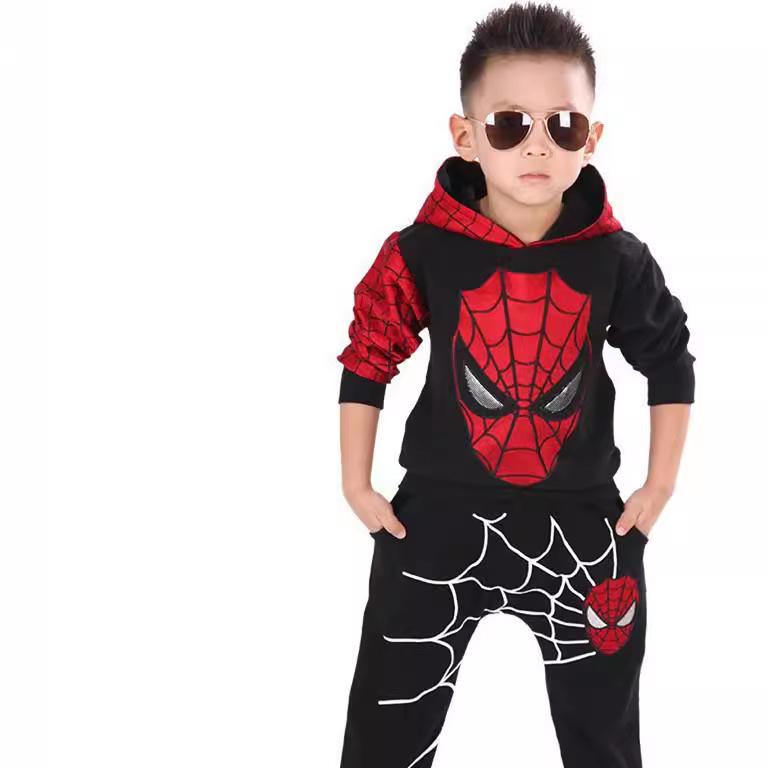 2023 Spring & Autumn Korean Style Boys' Spider-Man Hoodie Sweatshirt Set