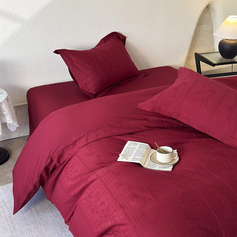 2026 All-Cotton Thick Knit Jacquard 4-Piece Bedding Set with Pillowcase, Sheet, and Duvet Cover.