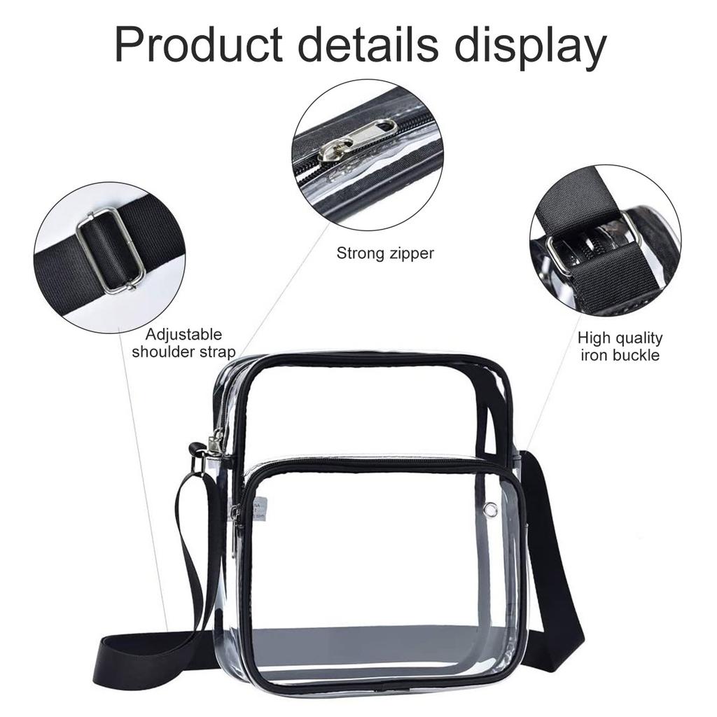 Hand-free Transparent Crossbody Bag PVC Waterproof Messenger Bag Headphone Jack Design Shoulder Bag for Concerts Sports Events
