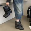 Design short boots women's rivets new stacking boots women's medium tube thick sole heightening trouser tube boots women