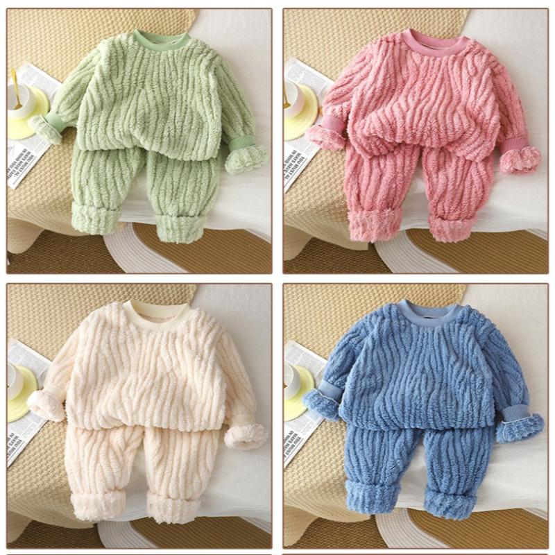 Children's Autumn and Winter Pajamas Set Boys and Girls Plush and Thickened Home Clothes Warm Children's Clothing Two-piece Set