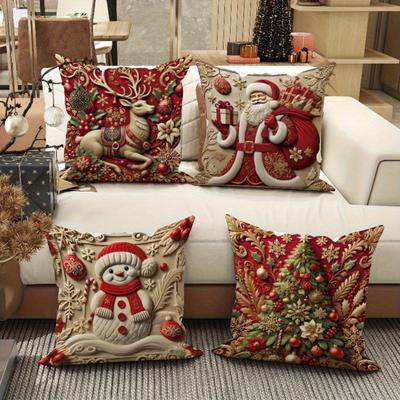 Federa per cuscino di Natale 18x18 pollici Babbo Natale Renna Copricuscino con cerniera nascosta Albero Pupazzo di neve