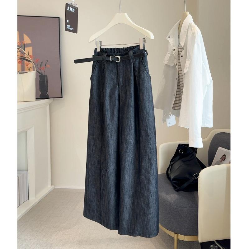 Retro old money Fengtenci denim wide-leg pants for women's autumn new high-waisted temperament old straight casual pants for women