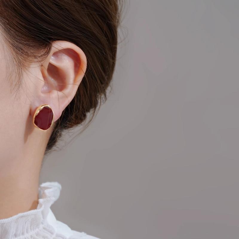 Red Ribbon Bow-knot Vintage Stud Earrings For Women Korean Fashion Autumn Winter Simple Bow Red Stud Earrings Geometric Earring