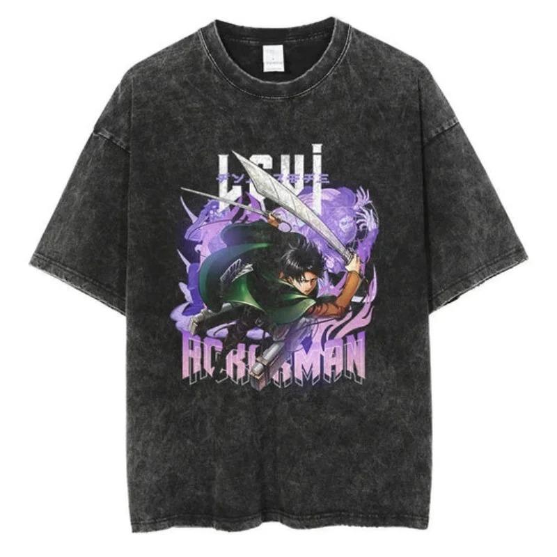 2026 Anime Útok na titány Retro vypraná trička Pánská a dámská Nové letní oblečení Prodyšná Ležérní top Streetwear Periferie Tričko