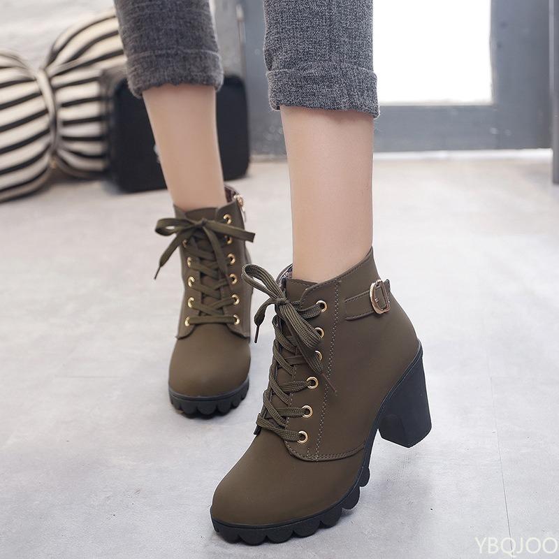 New Spring Winter Fashionable versatile Women Boots Lace-up Fashionable versatile Ladies Shoes comfortable High Heels Boots