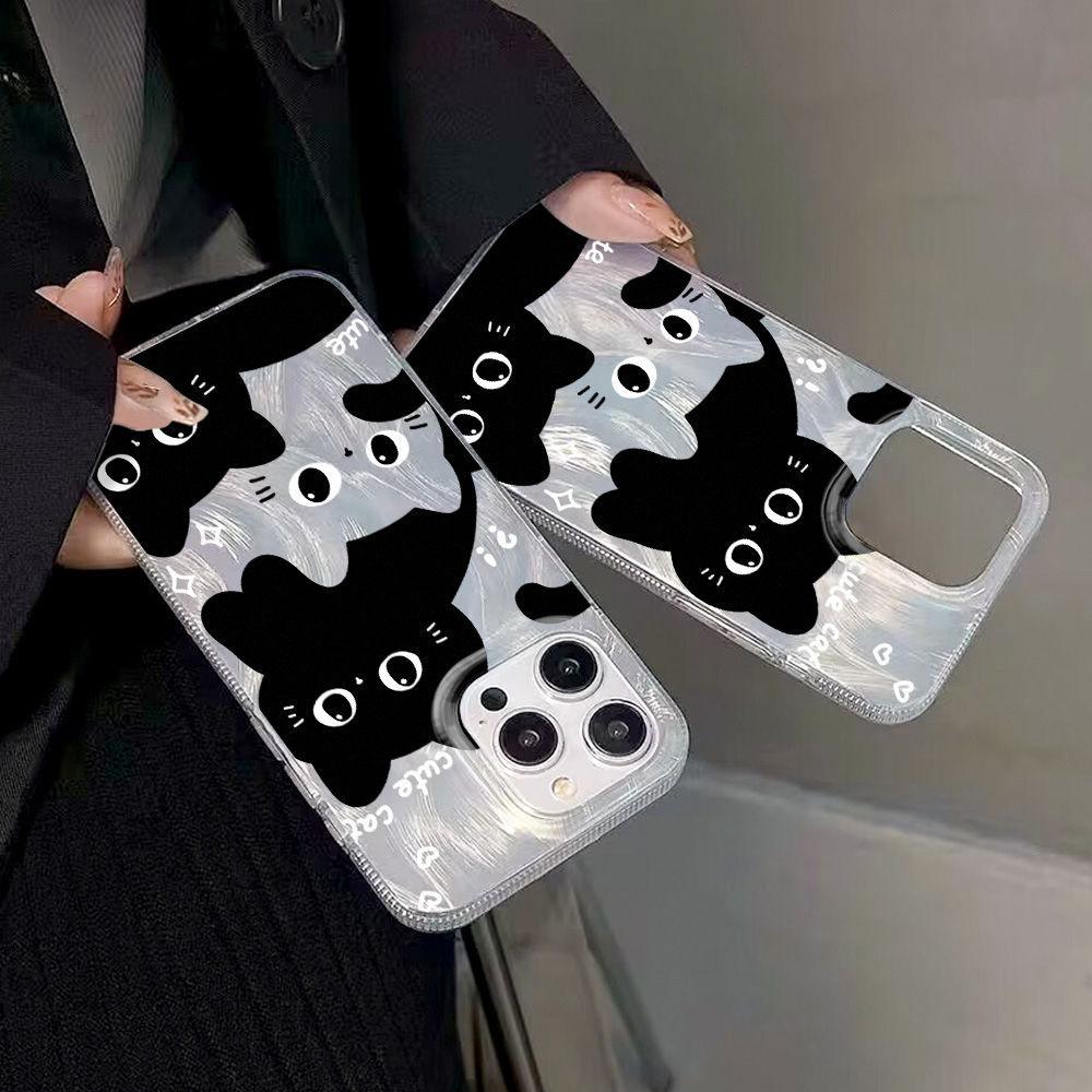 Black and white cat is suitable for iPhone17promax Apple 16IMD feather yarn new mobile phone case 14/13 large hole 15