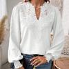 Mote Ny V-hals Blonder Patchwork Langermet Casual Skjorte Dame Topper Elegant Slim Fit Hul Løs Bluser Dame Vintage Street Hvite Skjorter 26625