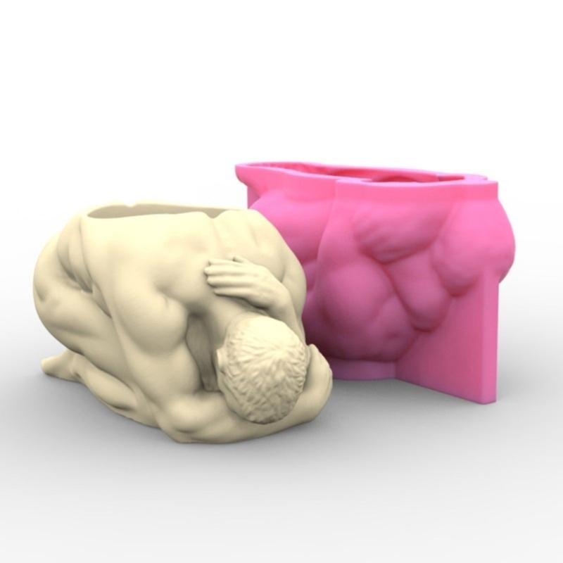 Candles Holder Resin Mold,Gypsum Flower Pot Silicone Molds Yoga-man Epoxy Resin Casting Mold for DIY Jewelry Storage Box