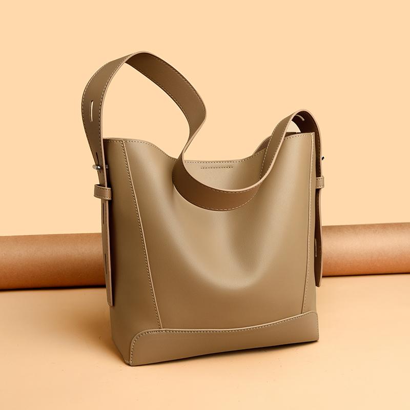 Vintage High Quality Genuine Leather Bucket Bag Women Shoulder Messenger Bag Luxury Large Capacity Female Commute Tote Purse Sac