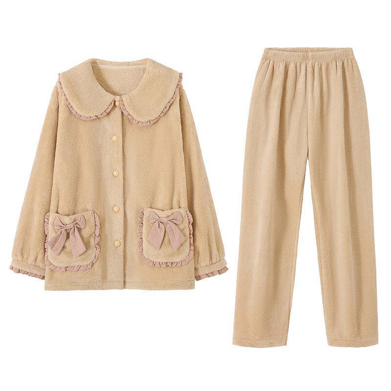 Pajamas Women'S Winter Coral Fleece Thickened Fleece Warm Autumn And Winter Flannel Winter Winter Can Be Worn Outside Loungewear