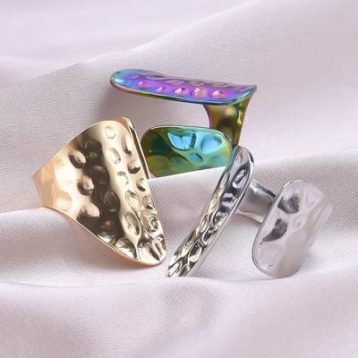 1 Pieza Acero Inoxidable Impermeable Mujer Personalidad Texturizado Grueso Anillos Abiertos Vintage Hueco Irregular Multicapa Anillos Joyería