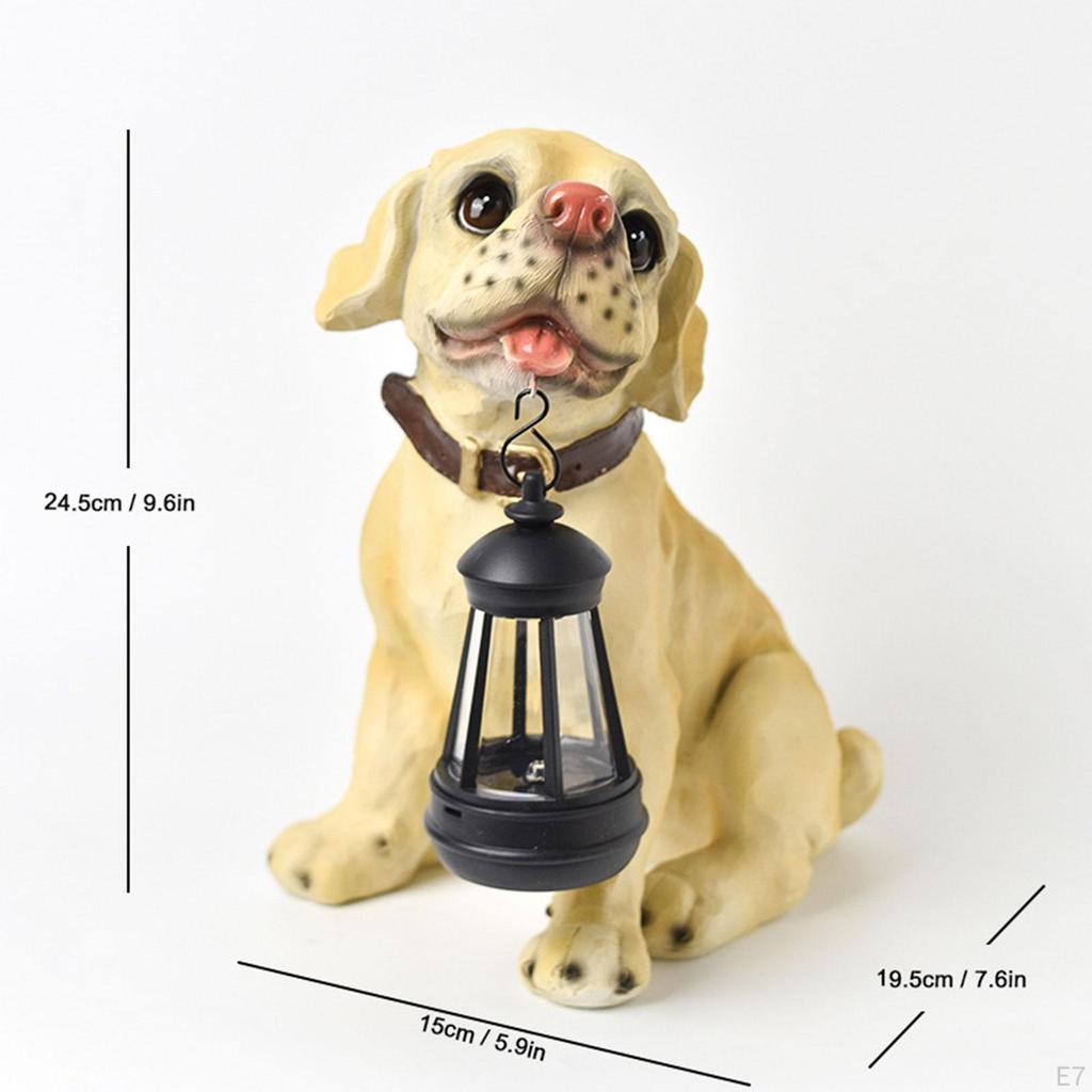 Dog Sculpture with Solar Light for Outdoor Use, Resin Figurine Garden