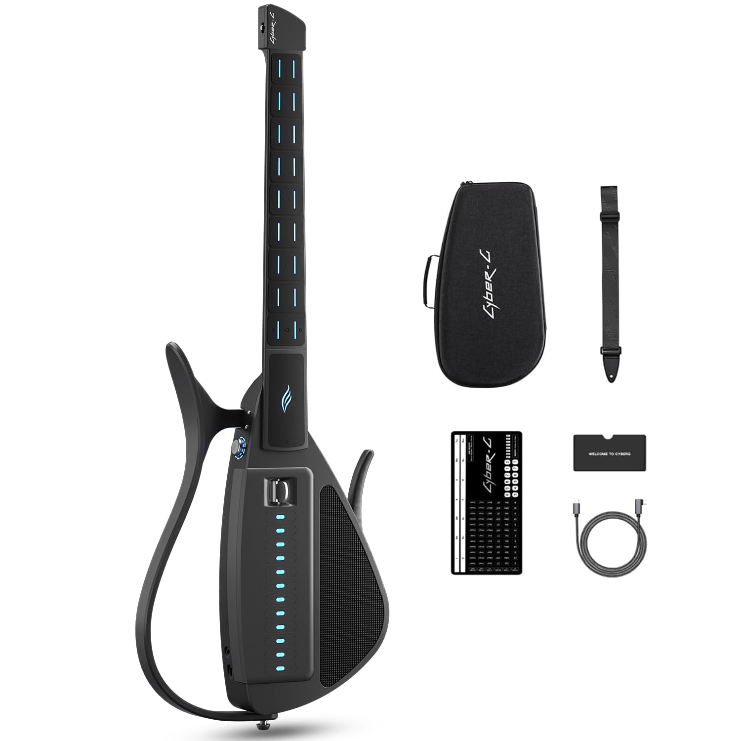 Japan Select Black Enya Smart Stringless Electric Guitar Travel Guitar With Chord Looper Band Mode Machine Easy To Learn For Cyber-G Foldable, Portable, App-Connected Bl