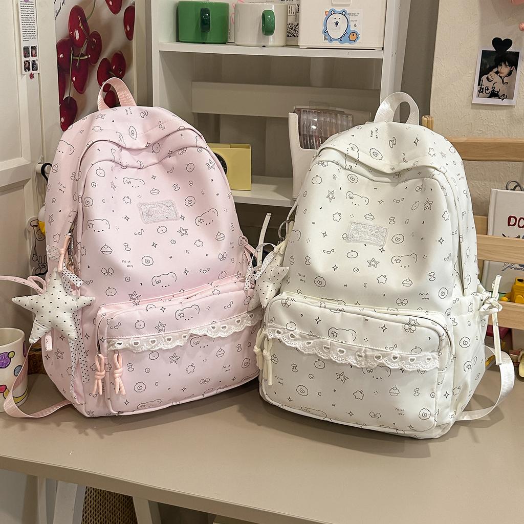 Schoolbag lace college style fresh schoolbag girl Korean backpack ins niche high value junior high school backpack