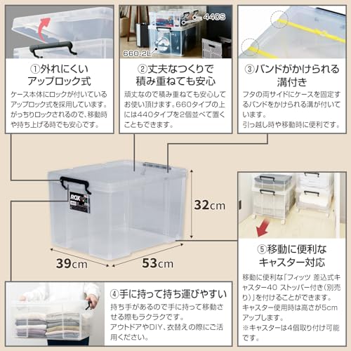 Tenma ROX 530L Durable Storage Box, Made In Japan, Disaster Preparedness, Clear Case, Container Box, Heavy-Duty Clothing Case, Plastic Case [39cm W X