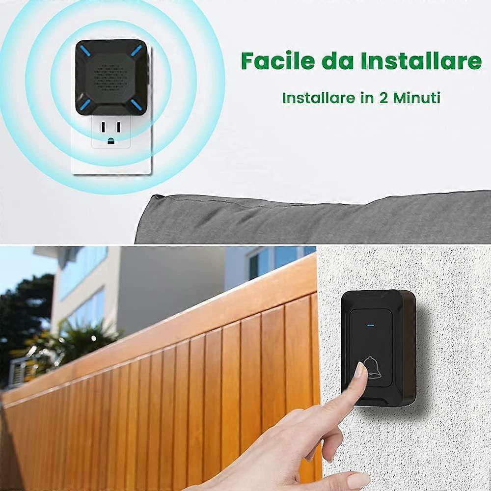 IP68 Waterproof Outdoor Wireless Doorbell, Big Loud Speaker, LED Indicator, 300M Range, 5 Adjustable Volume, 58 Ringtones (Black)