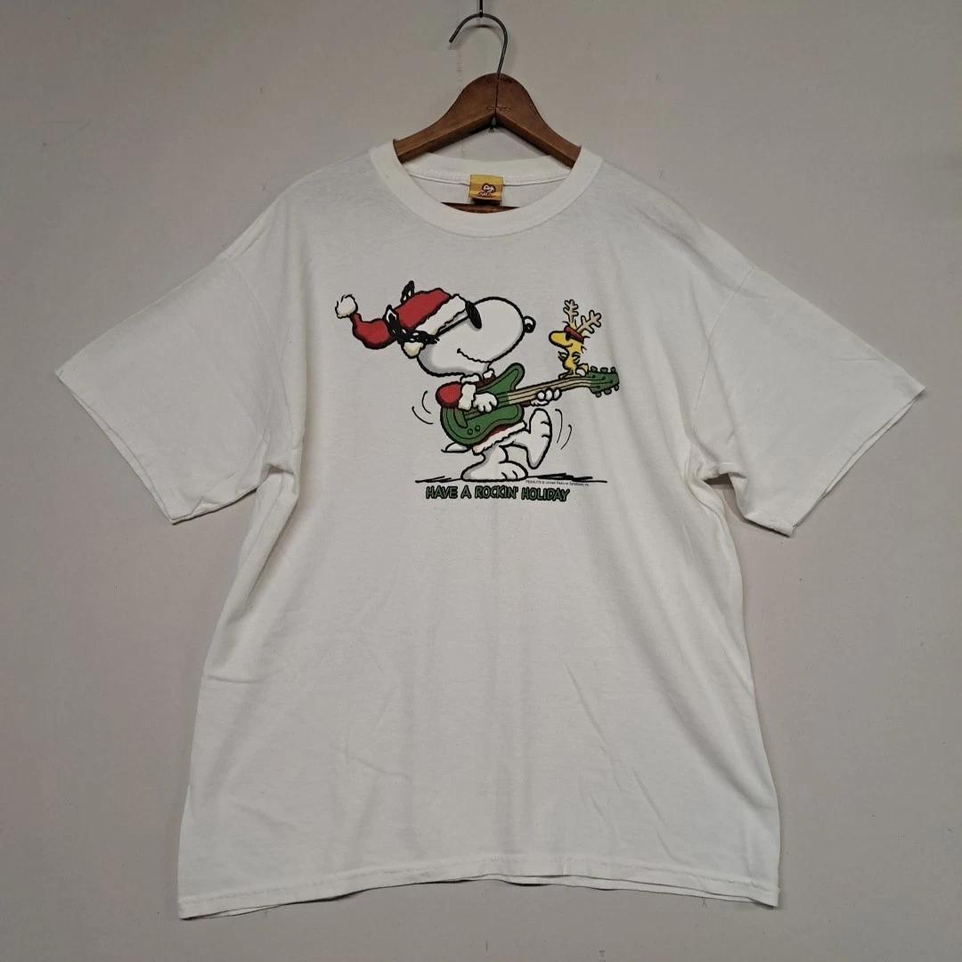 

Peanuts Snoopy Have A Rockin Holiday Christmas Graphic Size L Shirt White Vtg XL