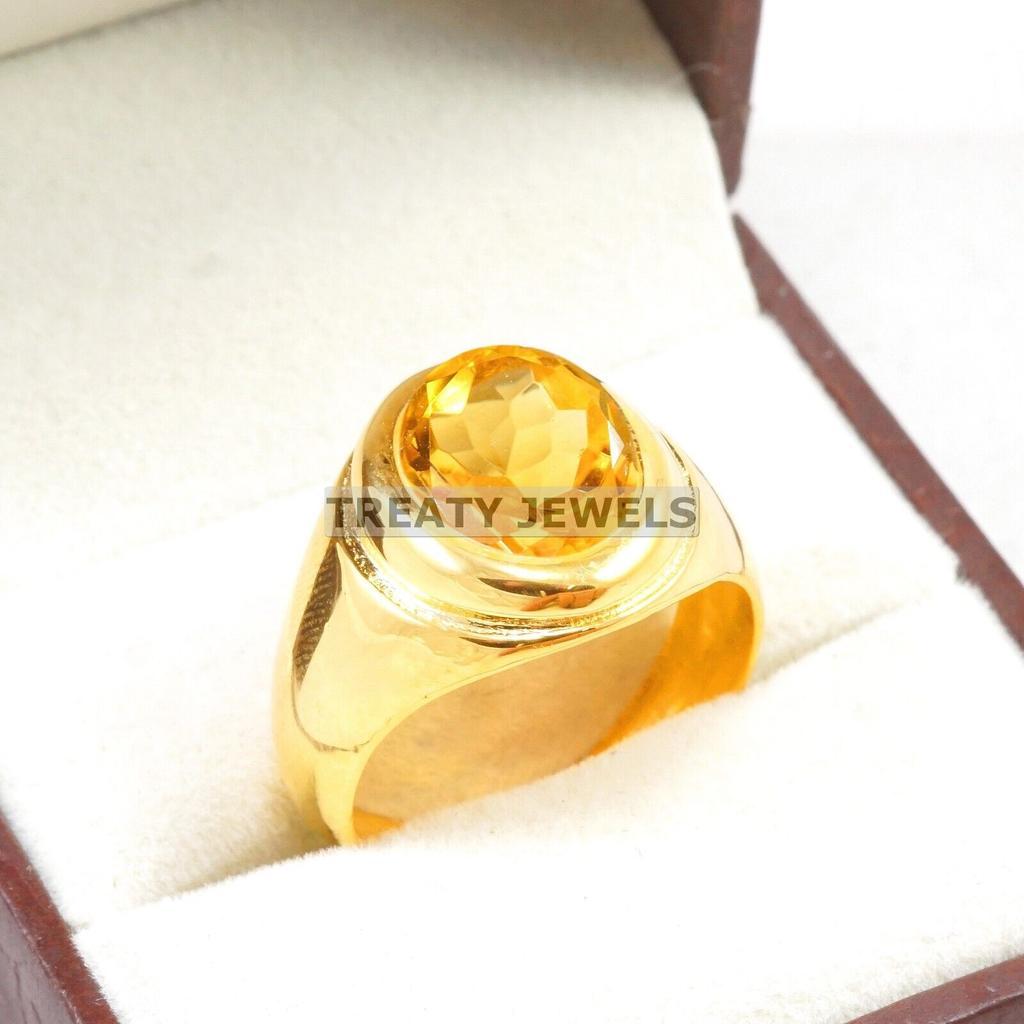 Bague Plaqué Or Argent Sterling 925 Coupe Ovale Citrine Pour Homme #A959 JL375669272374