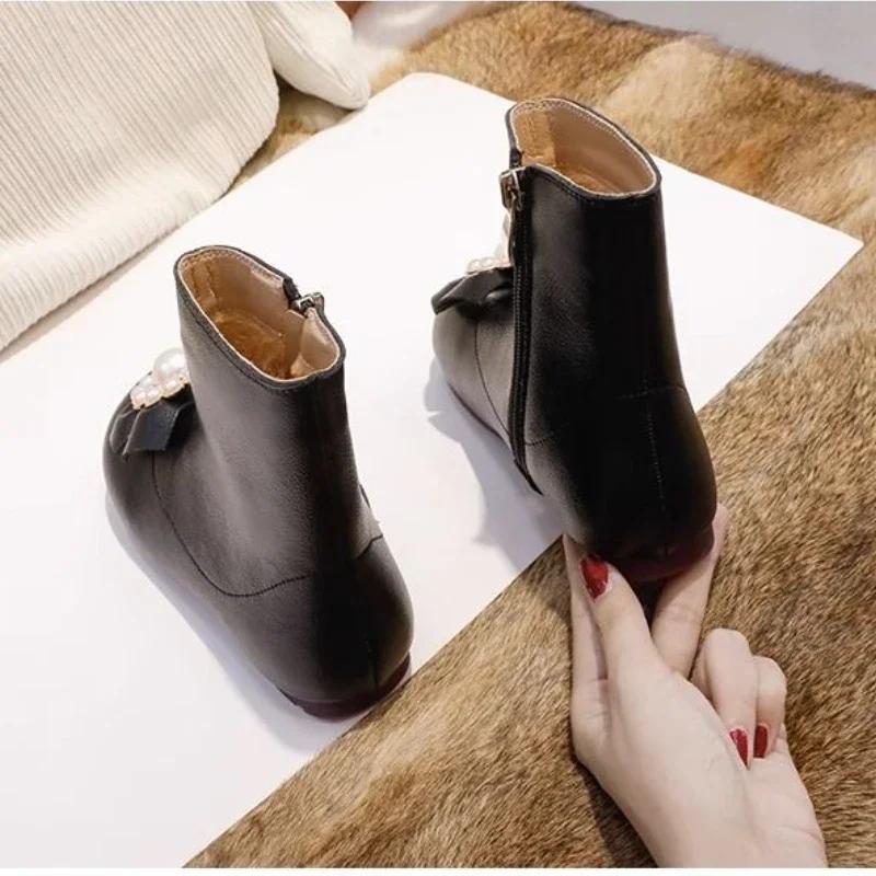 2024 New Girls Boots Bow with Flowers Chic Children Fashion Princess Short Boots for Party Wedding Shows Drop Shipping Simple