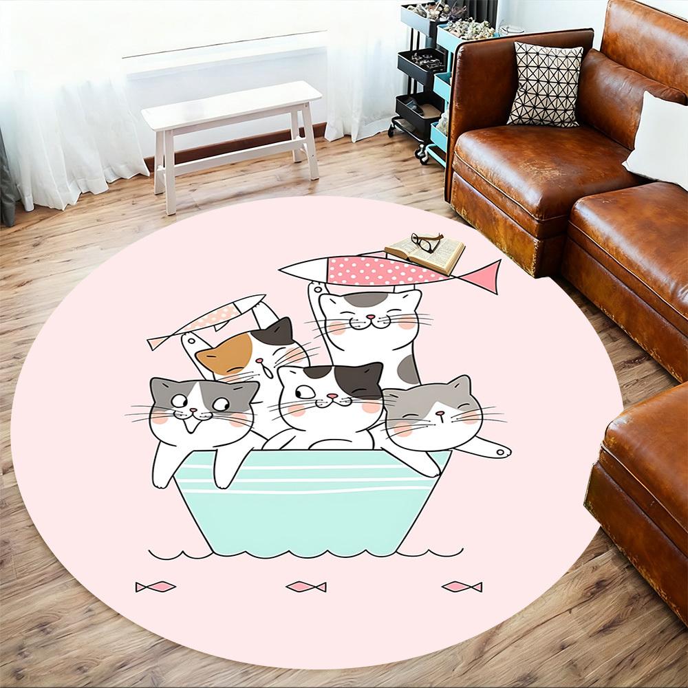 1pc Cat Boat Round Chair Mat Area Rug - Non-Slip, Floor Mat for Office, Bedroom, and Indoor Decor C1125016