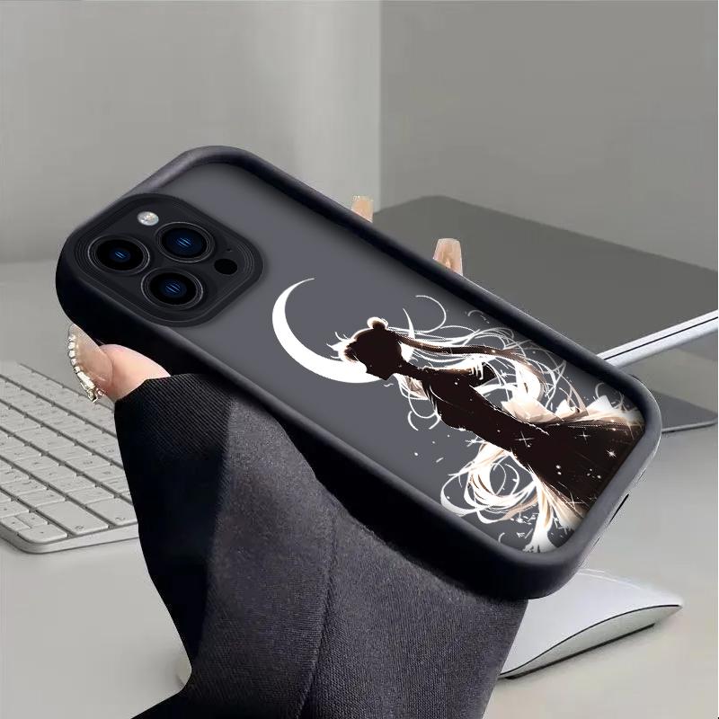 S-Sailors M-Moons Case for iPhone 16 15 14 13 12 11 Pro Max XS X XR 8 7 6S 6 Plus SE 2020 Liquid Silicone Shockproof Back Cover