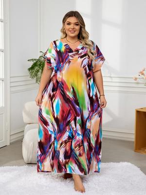 Böhmischer farbiger Robe-Kaftan-Frauen-langer Rock mit kurzen Ärmeln. Heißes verkaufendes frisches Kleid lebendige Farbe Lounge-Kleidung Strandkleidung Q831