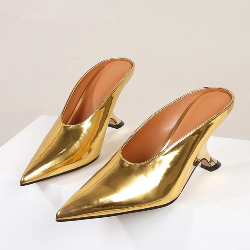 Pesstwei Mode Puntige Toe Wedge Slippers Pumps Lage Hoge Hakken Mules Schoenen Maat:35 42
