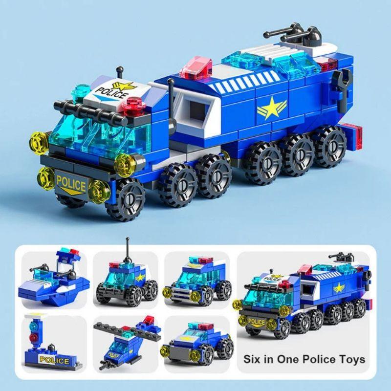 6-in-1 Micron Particle Fire Brigade Police Military Tank Building Block Children's Toy Assembly Children's Puzzle Toy