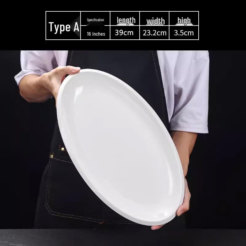 Hui You Da Große ovale Keramik-Fischplatte (14/16/18 Zoll) - Verdickter reinweißer Teller für Hotels und Restaurants