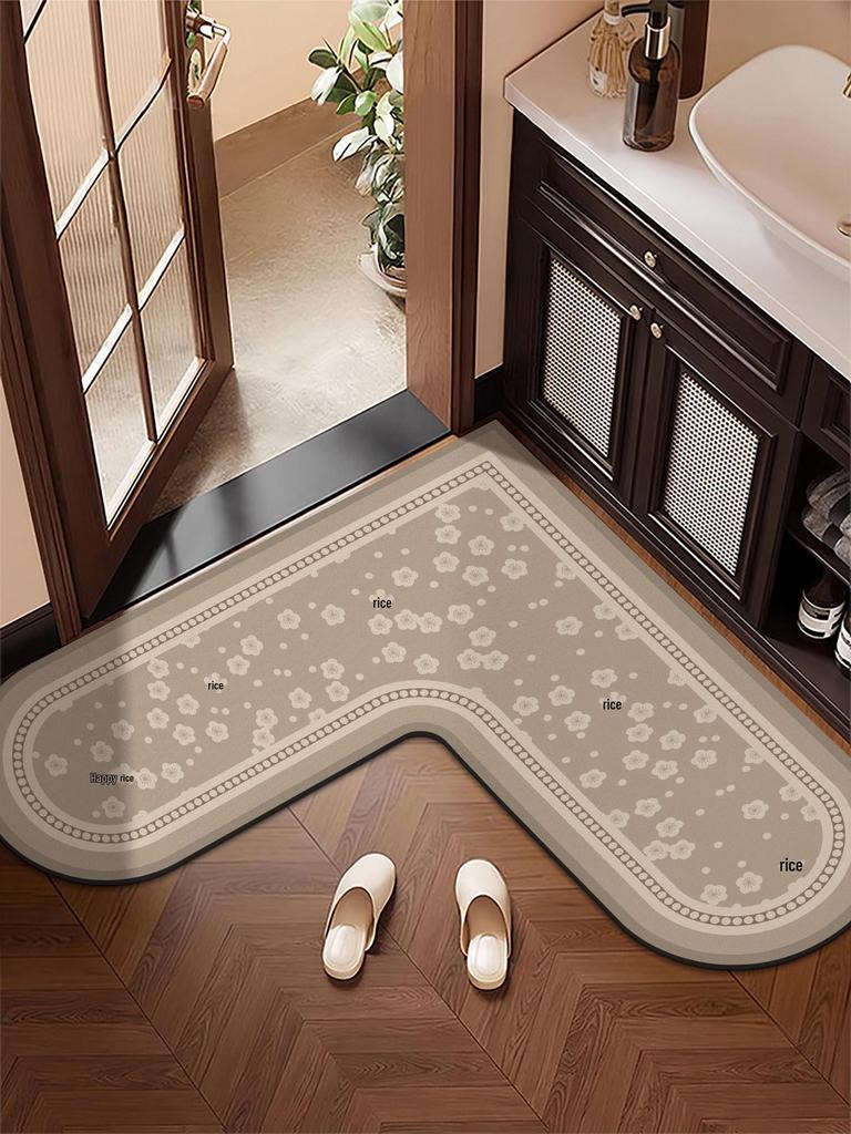 Pre-owned L-Shaped Non-Slip Bathroom Mat - Stain-Resistant, Water-Absorbent, Diatomaceous Earth Foot Wiping Door Mat