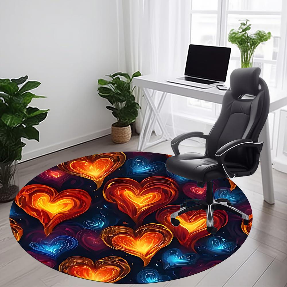1PC Heart Flames Office Round Area Rug, Indoor Mat Suitable For Office, Under Office Chairs Bedroom Living Room Home Decor, Room DecoT1223080