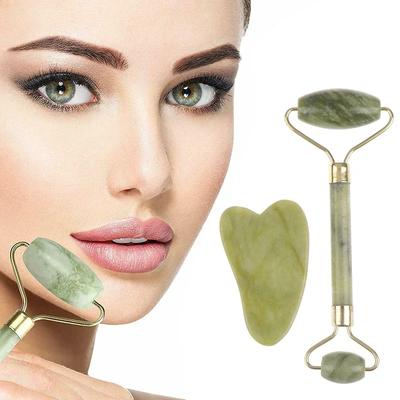 Natürlicher Rosenquarz Roller Gesichtsmassage Gua Sha Brett Jade Massagegerät Körper Gesicht Auge Schaben Akupunktur Facelifting