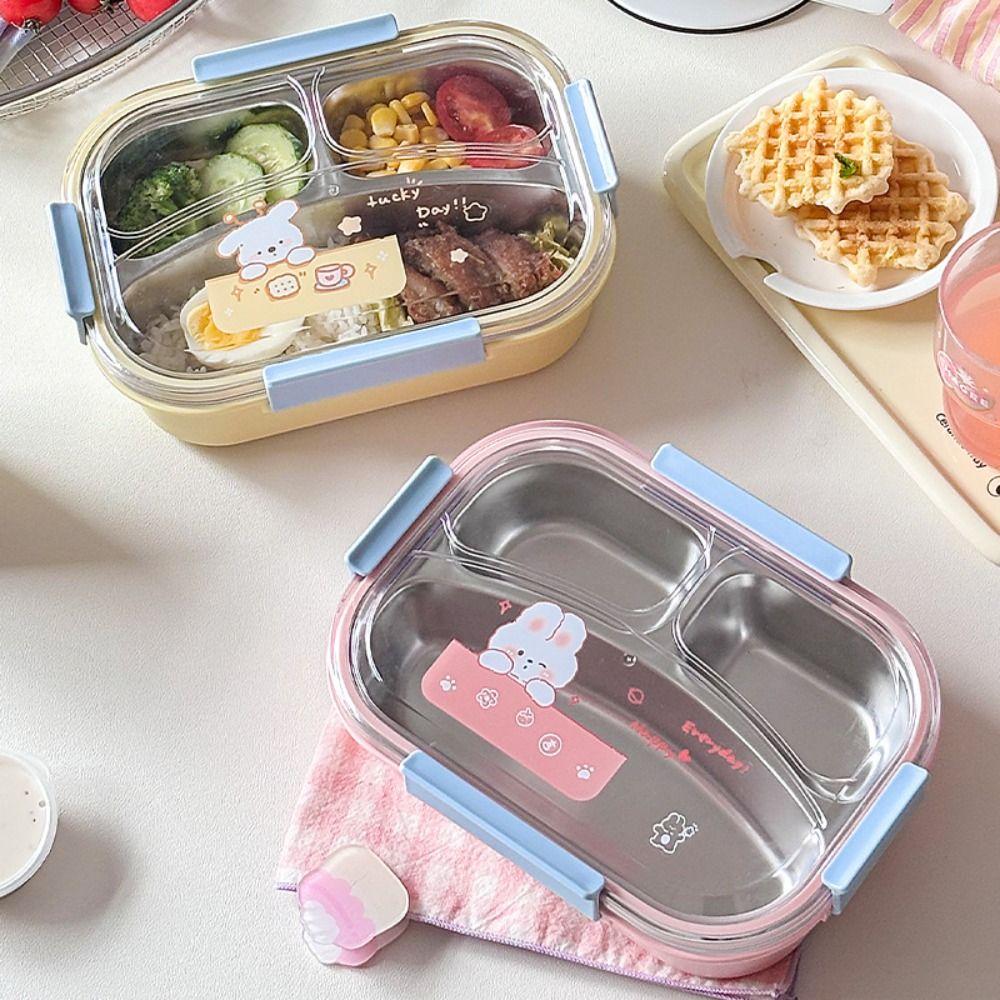 Microwave Safe Cute Lunch Container 304 Stainless Steel Partitioned Lunch Plate Travel Use