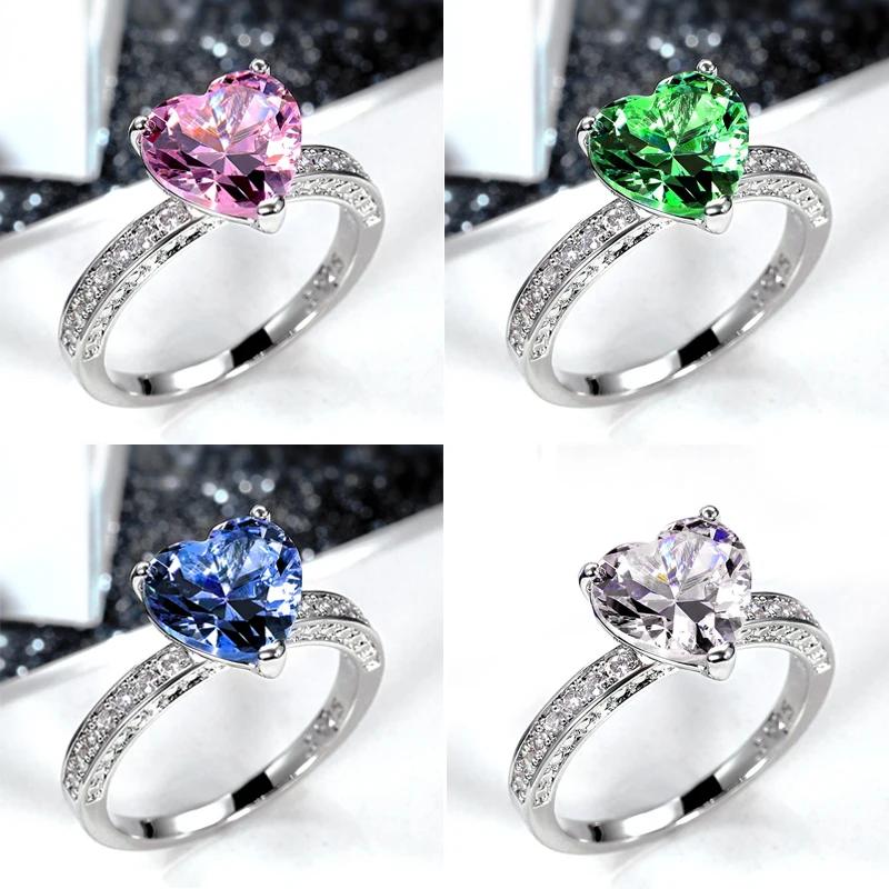 Romantic Pink Heart Shaped Ring For Female Cubic Zirconia Bridal Wedding Party With Minimalist Fashion Jewelry Accessories