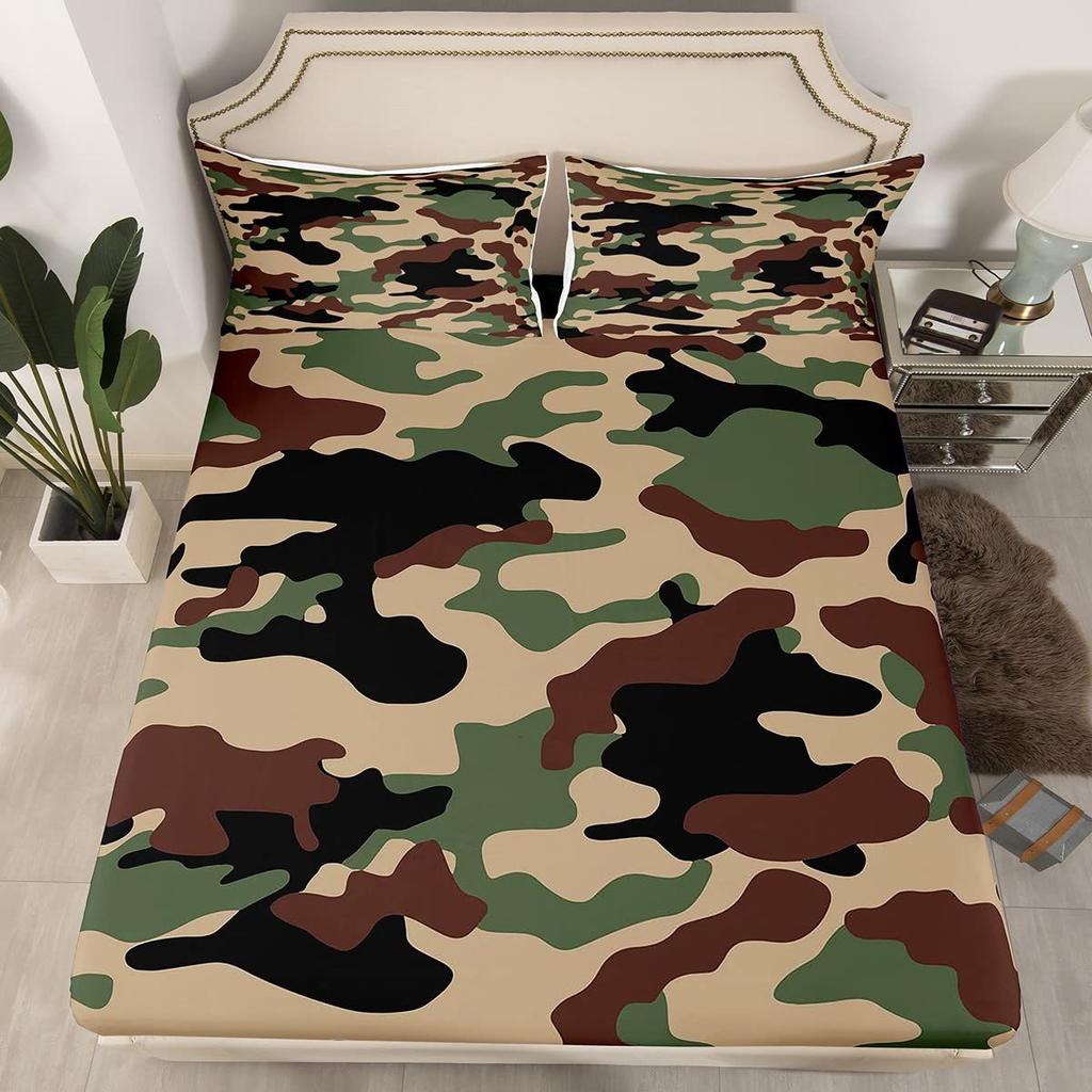 Camouflage Simple Pattern Mattress Three-Piece Digital Printing Mattress Bedding Set Adult Children